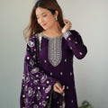 Elegant Purple Embroidered Kurta Set with Dupatta - Mangaldeep NX