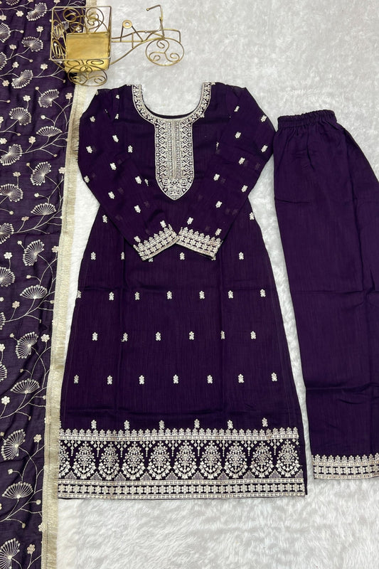 Elegant Purple Embroidered Kurta Set with Dupatta - Mangaldeep NX