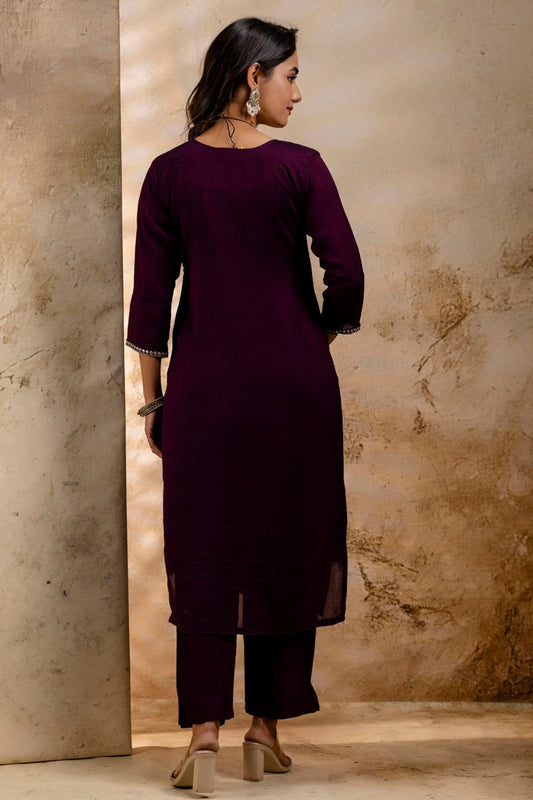Elegant Purple Embroidered Silk Blend Readymade Salwar Kameez - Mangaldeep NX
