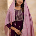 Elegant Purple Embroidered Silk Blend Readymade Salwar Kameez - Mangaldeep NX