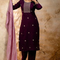 Elegant Purple Embroidered Silk Blend Readymade Salwar Kameez - Mangaldeep NX