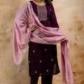 Elegant Purple Embroidered Silk Blend Readymade Salwar Kameez - Mangaldeep NX