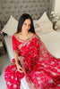 Elegant Rani Pink Floral Georgette Saree with Embroidered Lace Border - Mangaldeep NX