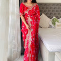Elegant Rani Pink Floral Georgette Saree with Embroidered Lace Border - Mangaldeep NX