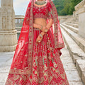 Elegant Red Bridal Lehenga Choli with Heavy Zari, Sequin, and Embroidery Work - Mangaldeep NX