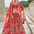 Elegant Red Bridal Lehenga Choli with Heavy Zari, Sequin, and Embroidery Work - Mangaldeep NX