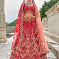 Elegant Red Bridal Lehenga Choli with Heavy Zari, Sequin, and Embroidery Work - Mangaldeep NX