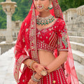 Elegant Red Bridal Lehenga Choli with Heavy Zari, Sequin, and Embroidery Work - Mangaldeep NX