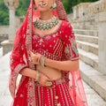 Elegant Red Bridal Lehenga Choli with Heavy Zari, Sequin, and Embroidery Work - Mangaldeep NX