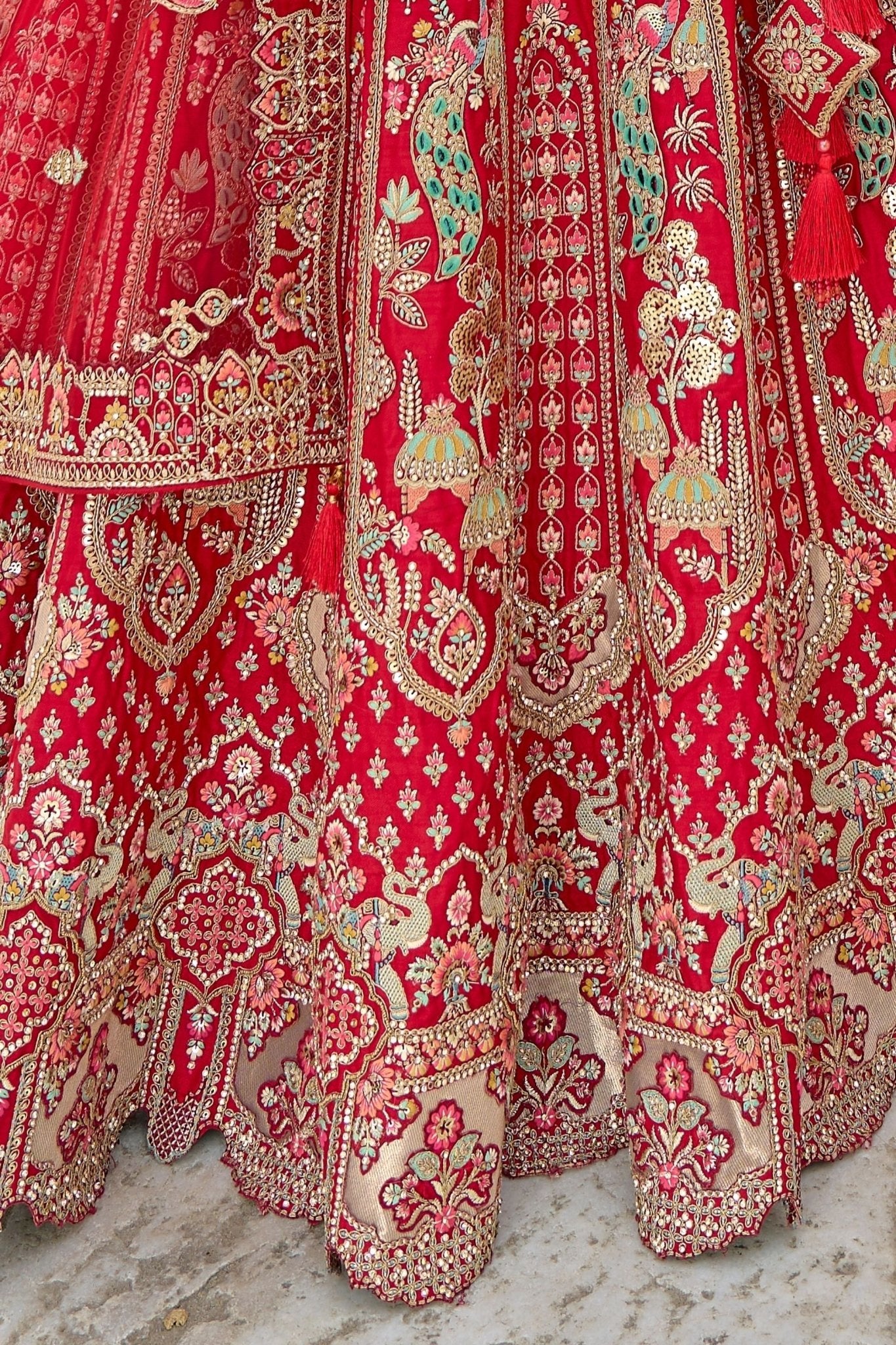 Elegant Red Bridal Lehenga Choli with Heavy Zari, Sequin, and Embroidery Work - Mangaldeep NX
