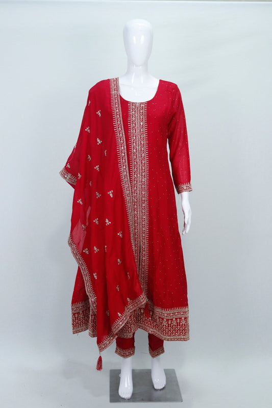 Elegant Red Georgette Embroidered Kurta Set with Dupatta - Mangaldeep NX