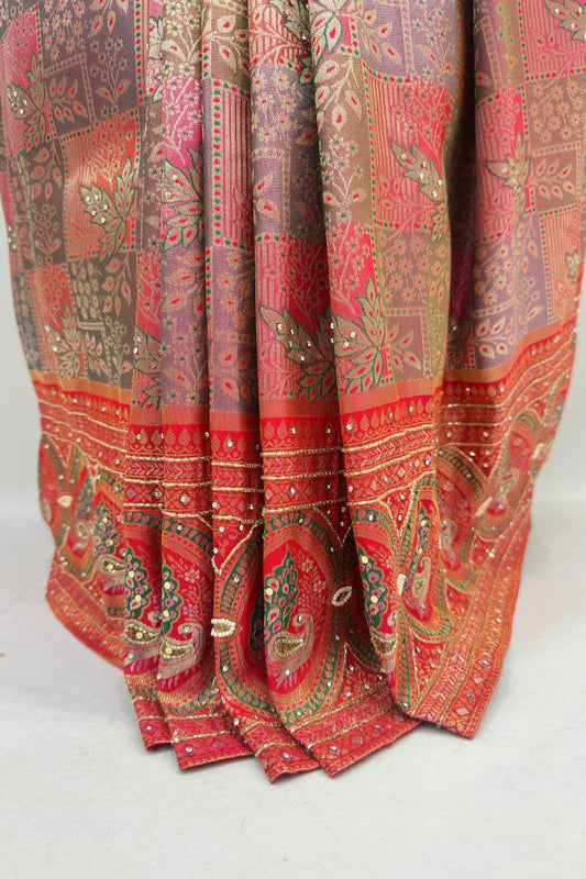 Elegant Red & orange Banarasi Silk Saree - Mangaldeep NX