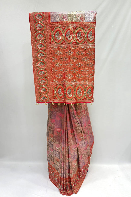 Elegant Red & orange Banarasi Silk Saree - Mangaldeep NX