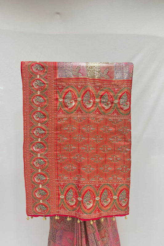 Elegant Red & orange Banarasi Silk Saree - Mangaldeep NX