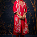 Elegant Red Shimmer Pant Style Suit with Floral Dupatta - Mangaldeep NX