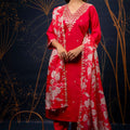 Elegant Red Shimmer Pant Style Suit with Floral Dupatta - Mangaldeep NX