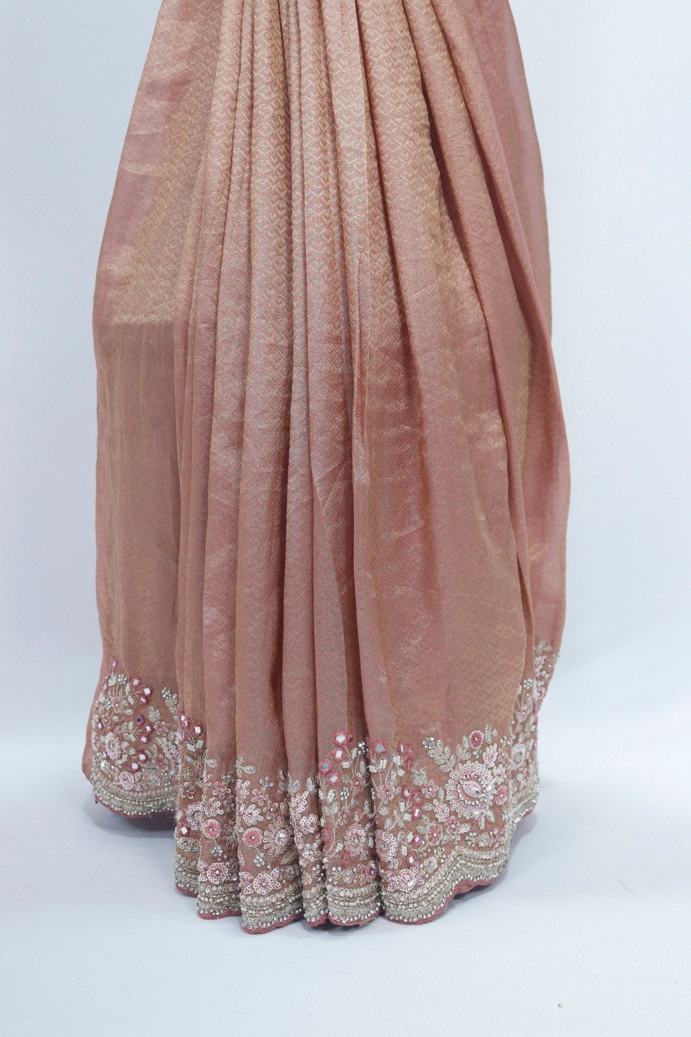 Elegant Rose Gold Designer Silk Saree Wedding Festive Wear - Mangaldeep NX