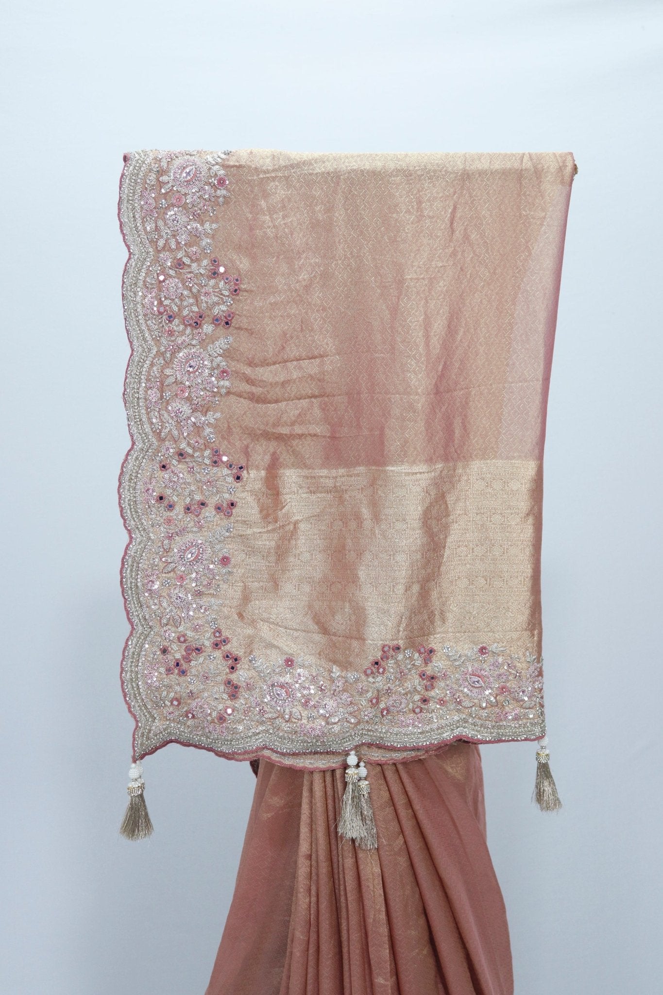 Elegant Rose Gold Designer Silk Saree Wedding Festive Wear - Mangaldeep NX
