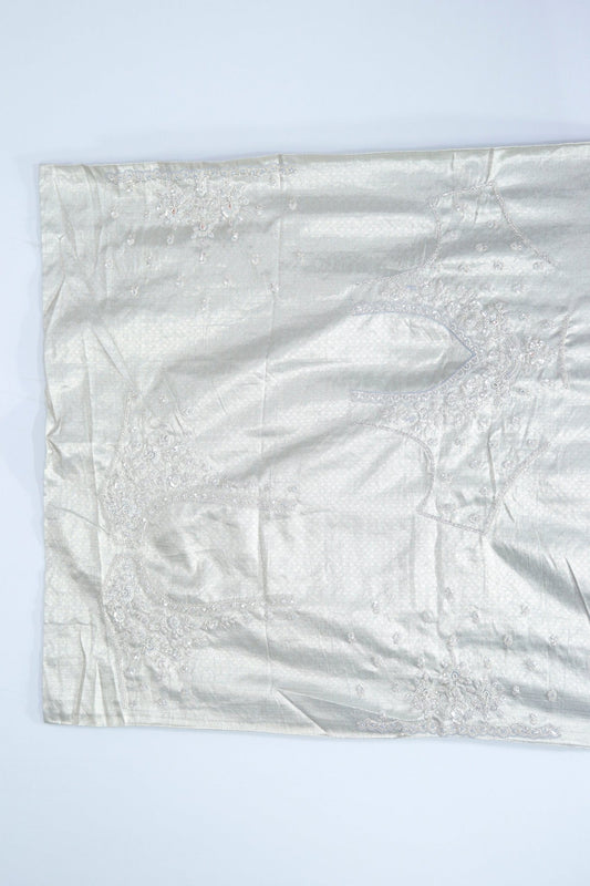Elegant Silver Grey Banarasi Saree with Heavy Embroidered Border and Tassel Detailing - Mangaldeep NX