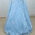 Elegant Sky Blue Net Gown with Ruffled Sleeves and Sequin Embroidery - Mangaldeep NX