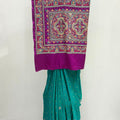 Elegant Teal and Purple (Rama) Embroidered Saree with Dupatta - Mangaldeep NX