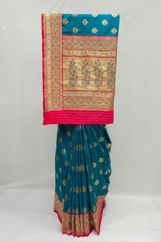 Elegant Teal Blue Banarasi Silk Saree - Mangaldeep NX