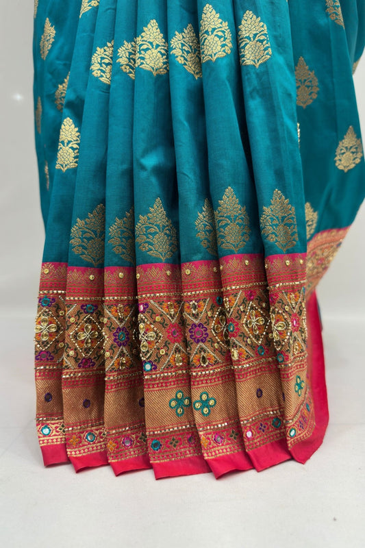 Elegant Teal Blue Banarasi Silk Saree - Mangaldeep NX
