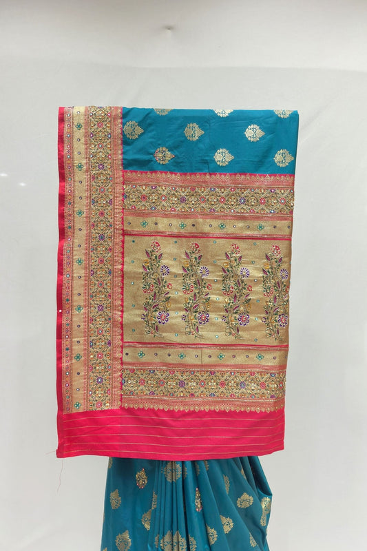 Elegant Teal Blue Banarasi Silk Saree - Mangaldeep NX