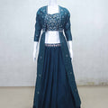 Elegant Teal Blue Embroidered Lehenga Choli with Jacket - Mangaldeep NX