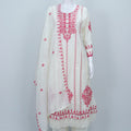 Elegant White Cotton Kurta Set with Red Chikankari Ethnic Wear - Mangaldeep NX