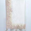 Elegant White Organza Saree with Embroidered Beige Border & Tassels for Weddings & Festive Wear - Mangaldeep NX