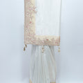 Elegant White Organza Saree with Embroidered Beige Border & Tassels for Weddings & Festive Wear - Mangaldeep NX