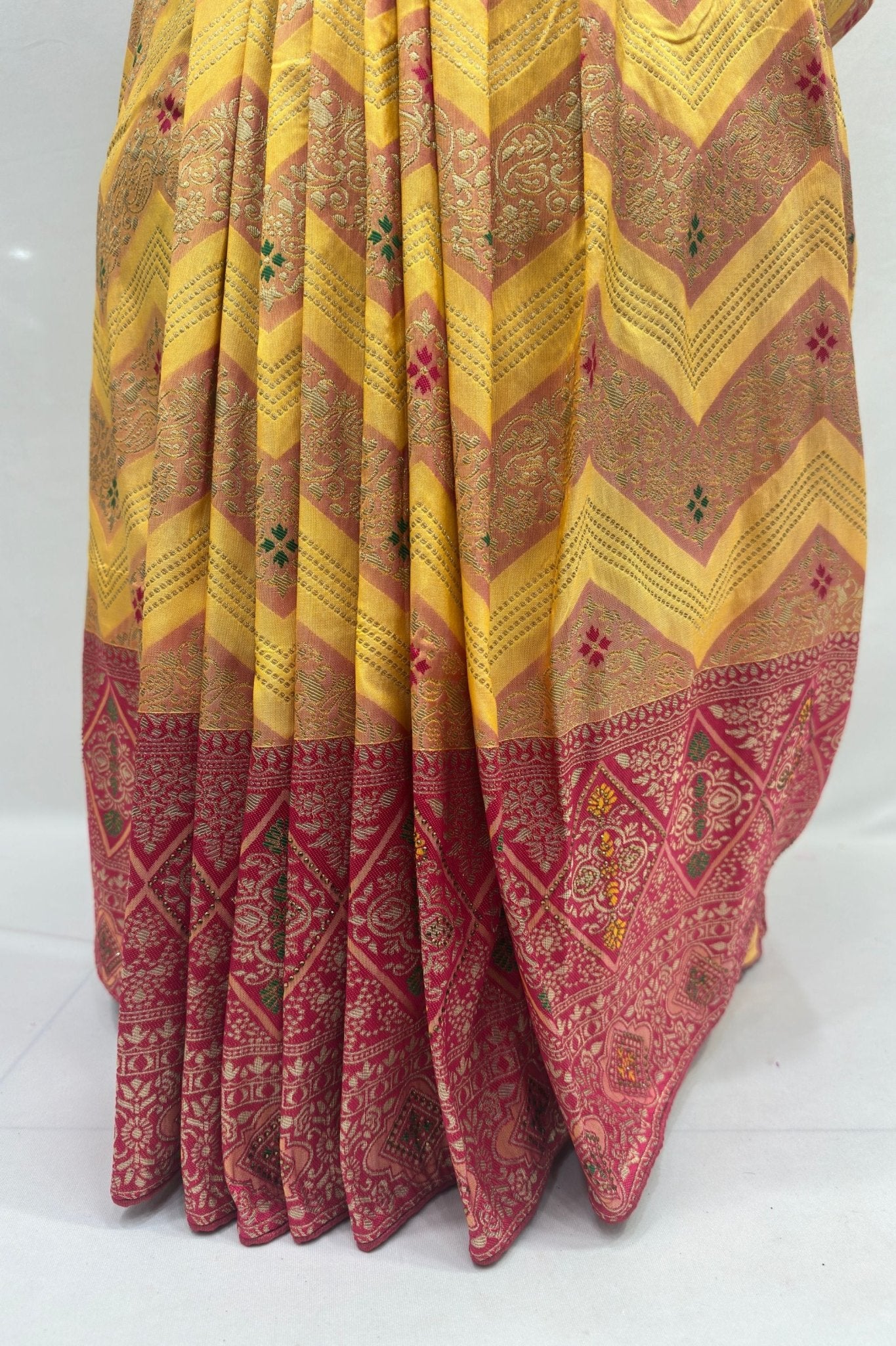 Elegant Yellow & Pink Banarasi Silk Saree - Mangaldeep NX