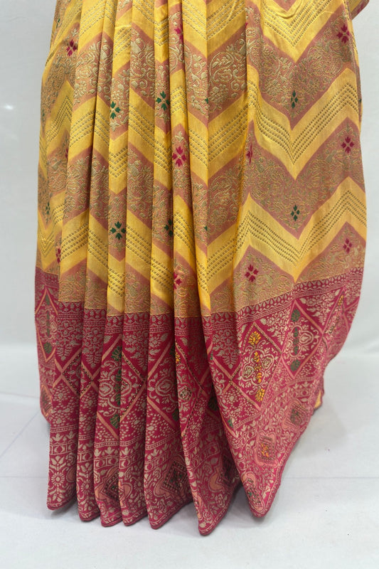 Elegant Yellow & Pink Banarasi Silk Saree - Mangaldeep NX