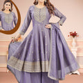 Embroidered Lavender Anarkali Suit with Palazzo & Dupatta - Mangaldeep NX