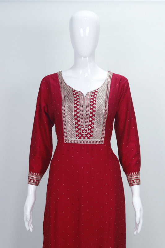 Embroidered Maroon Georgette Salwar Suit Set with Dupatta Traditional Ethnic Wear for Women - Mangaldeep NX