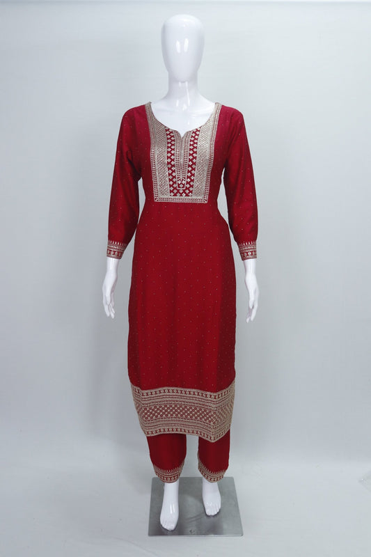 Embroidered Maroon Georgette Salwar Suit Set with Dupatta Traditional Ethnic Wear for Women - Mangaldeep NX