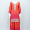 Embroidered Orange Pink Georgette Sharara Suit Set - Mangaldeep NX