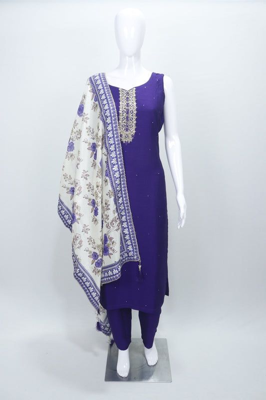 Embroidered Purple Straight Suit Set with Printed Floral Dupatta Festive & Ethnic Wear for Women - Mangaldeep NX