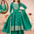 Embroidered Silk Teal Green Designer Salwar Suit - Mangaldeep NX