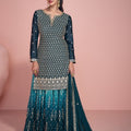 Excellent Teal Green Embroidered Sharara Suit with Dupatta - Mangaldeep NX