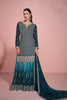 Excellent Teal Green Embroidered Sharara Suit with Dupatta - Mangaldeep NX