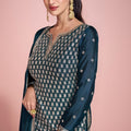 Excellent Teal Green Embroidered Sharara Suit with Dupatta - Mangaldeep NX