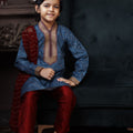Fancy Blue and Maroon Kurta Pyjama Set for Boys - Mangaldeep NX