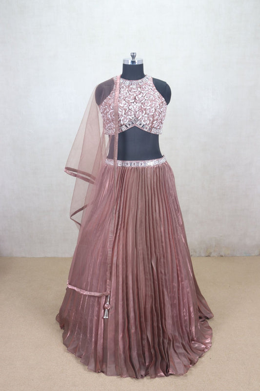 Fancy Coffee Brown Pleated Party Wear Lehenga Choli - Mangaldeep NX