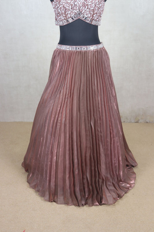 Fancy Coffee Brown Pleated Party Wear Lehenga Choli - Mangaldeep NX