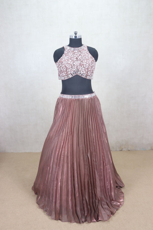 Fancy Coffee Brown Pleated Party Wear Lehenga Choli - Mangaldeep NX