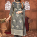 Fancy Grey Embroidered Straight Cut Salwar Suit - Mangaldeep NX