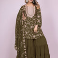 Fancy Mehendi Green Embroidered Readymade Sharara Suit - Mangaldeep NX