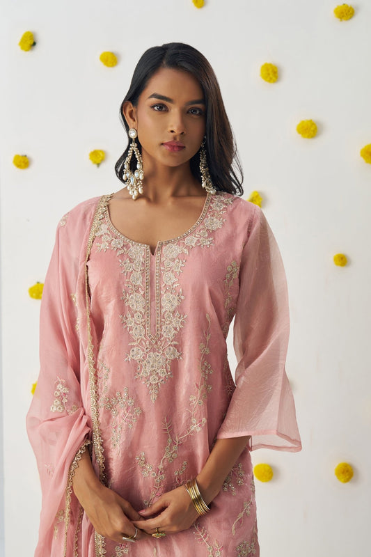 Fancy Pink Chiffon Embroidered Salwar Suit - Mangaldeep NX